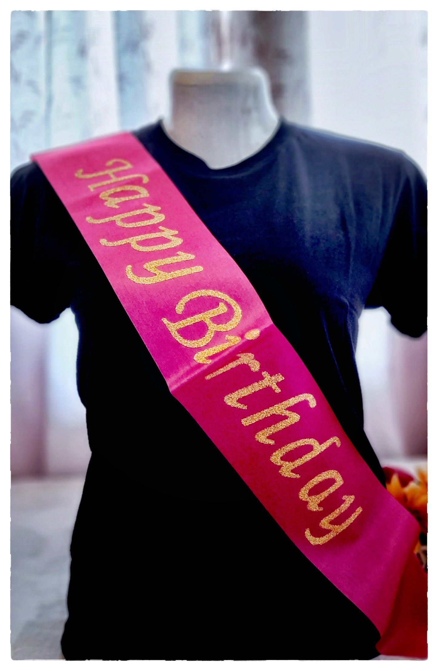 "HAPPY BIRTHDAY" satin Sash - Gold Glitter Print