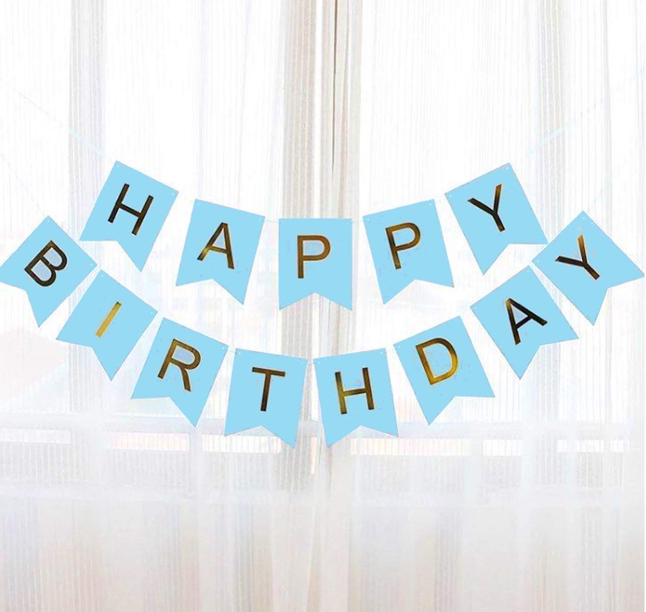 Light Blue Happy Birthday Cardboard Banner Bunting Flag