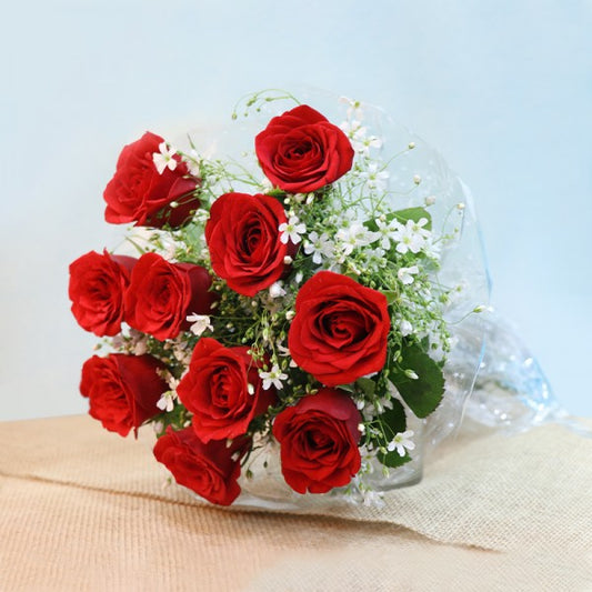 Red Love - 10 Red Roses Bouquet