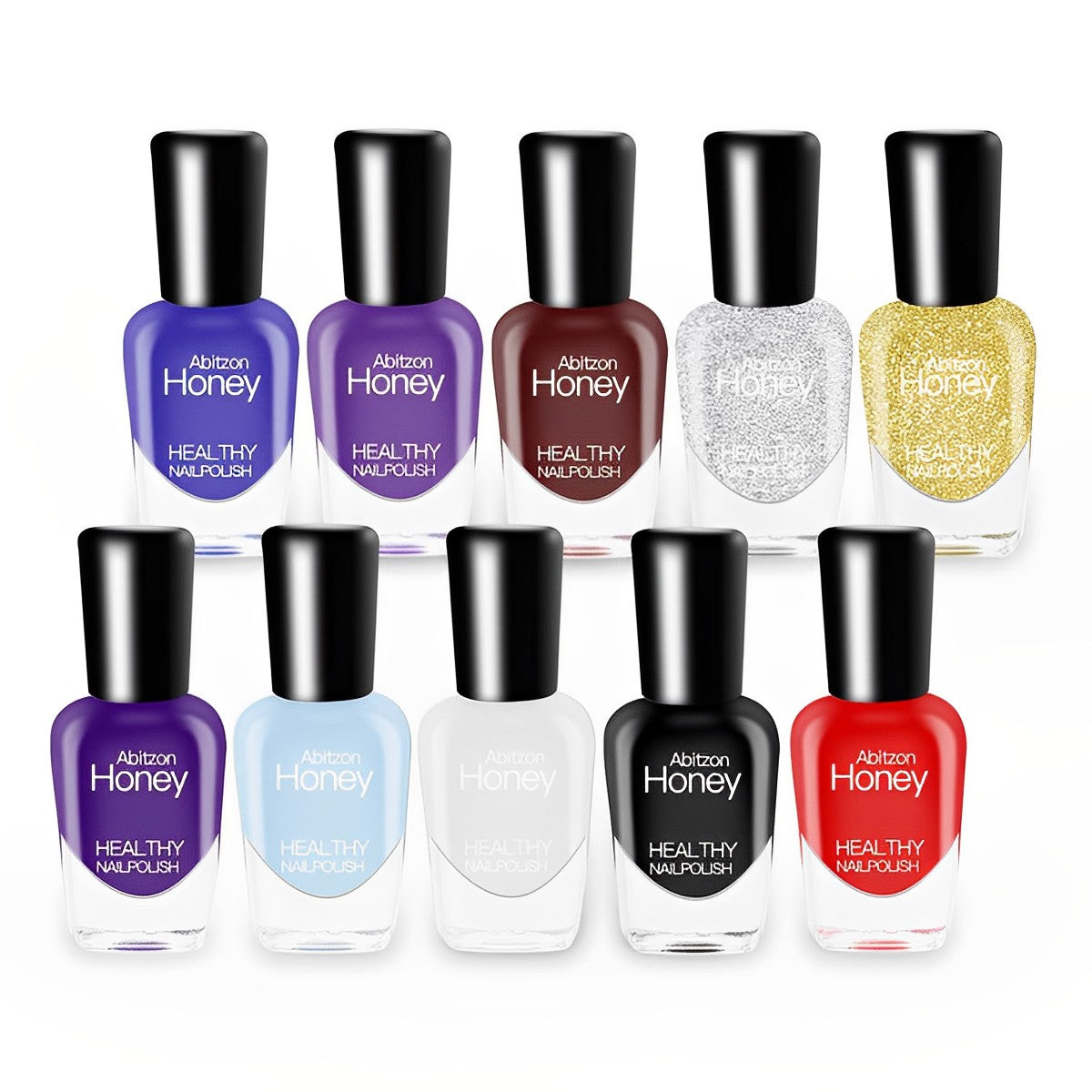 Abitzon NEW Nail Polish Set (10 Bottles) - Non-Toxic Eco-Friendly Easy Peel Off & Quick Dry Water Based Nail Polish