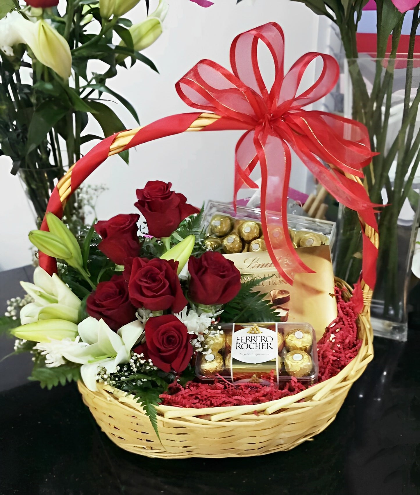 Flower Basket Bouquet with Chocolate