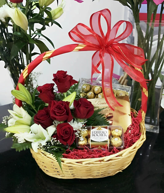 Flower Basket Bouquet with Chocolate